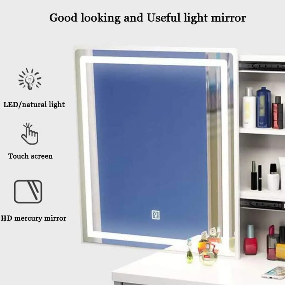 Sliding Led Mirror Dressing Table Cosmetic Table Makeup Table With