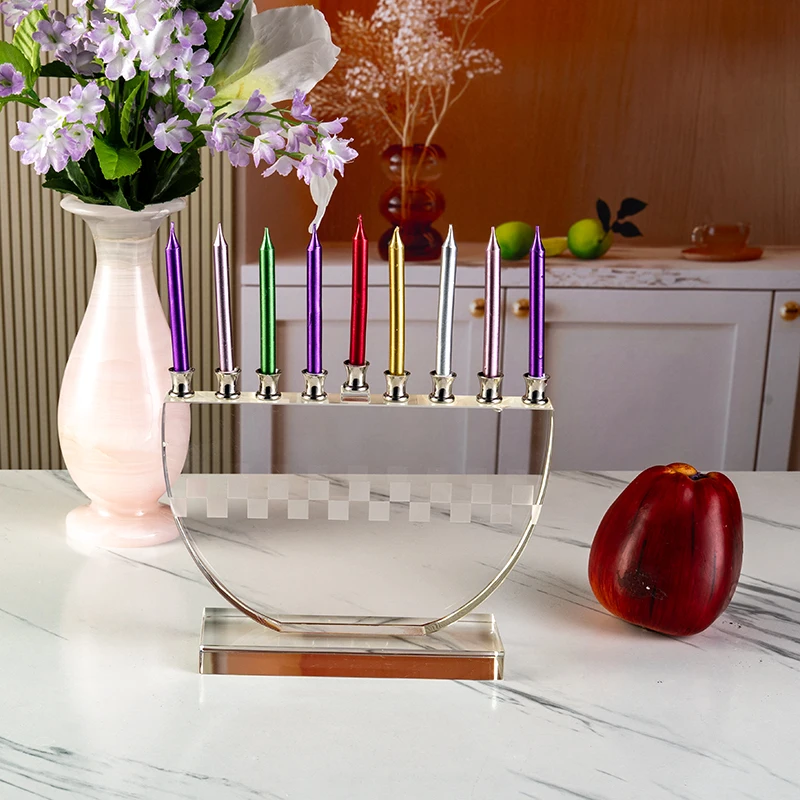 New Creative Hot Selling 9-pillar Transparent Flat Candlestick Wedding Center Furniture Decoration Crystal Candlestick