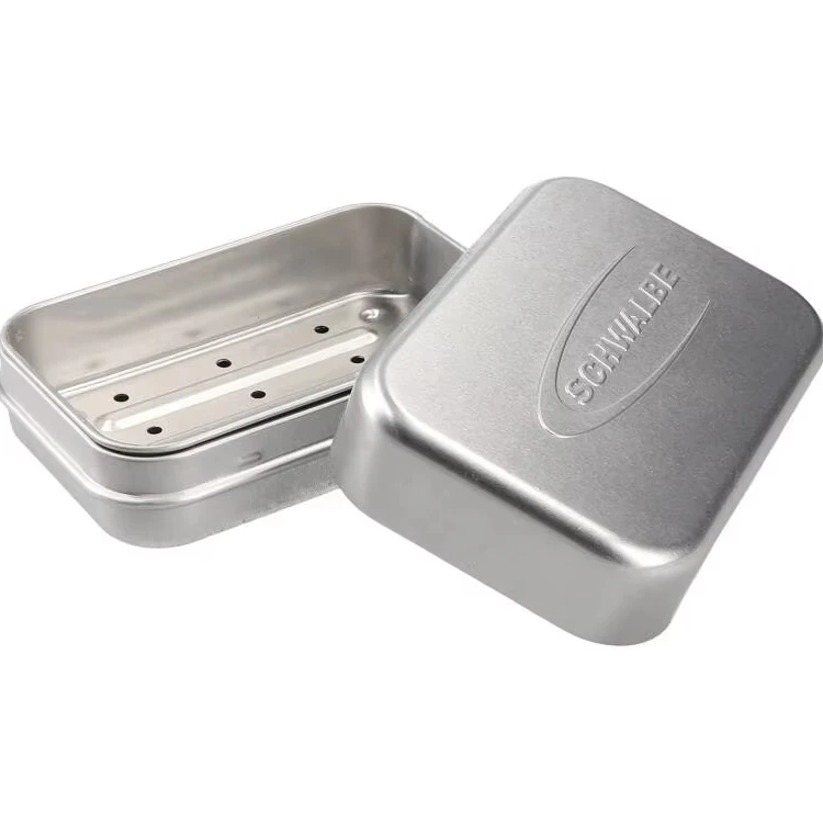 Custom Embossed Rectangle Shape Aluminum Soap Box Travel Tin for Shampoo Soap bar with Drainer