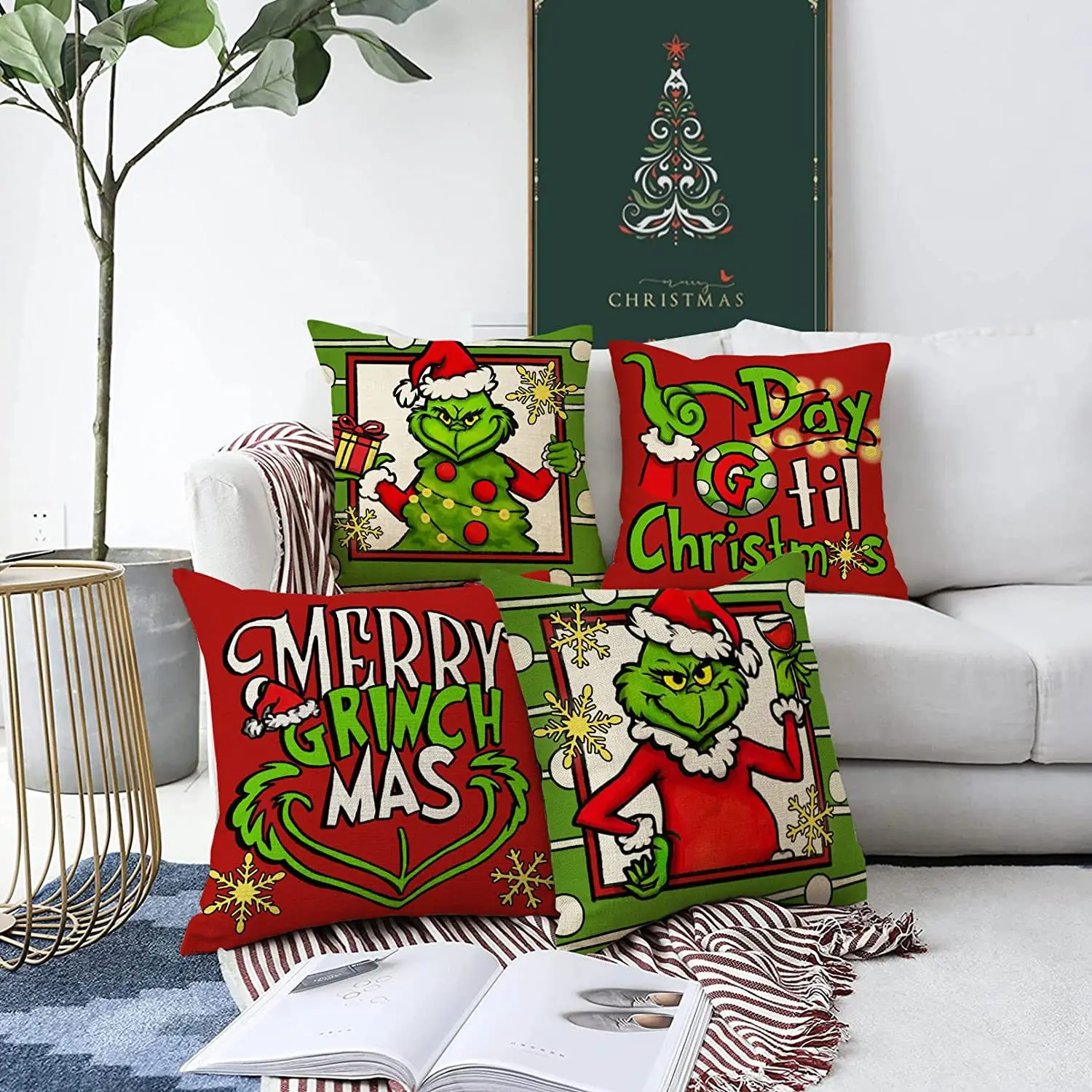 Christmas Throw Pillow Cover For Christmas Decoration Green Monster