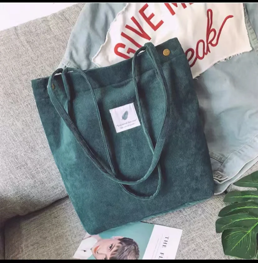 Women Bag Corduroy Shoulder Bags Reusable Cotton Cloth Handbags School Shopping Large Grocery Organizer Shopper Tote Pack manufacture