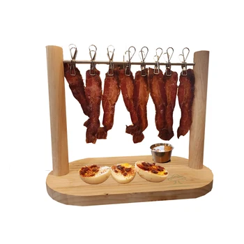 Bacon Display Rack With Clips - Bamboo Charcuterie Board With Greaseproof Paper For Parties