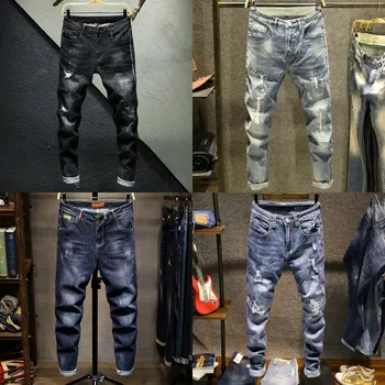 Custom Style Jean for Man Plus Size Regular Flower Lace Hand-painted 100% Cotton Denim Pants