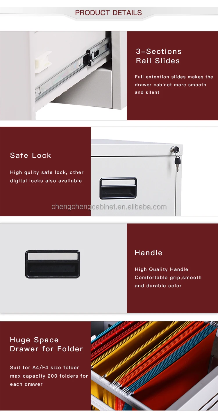 Metal File Cabinet Office 4 Drawer Lateral Storage Steel Filing Cabinet with Safety bar Lock