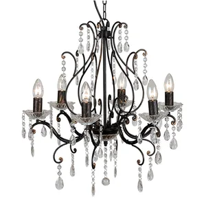 6-Arm Decorative Crystal Chandelier and Pendant Light Candle-Style Black Luxury Modern Lamp for Home Decor