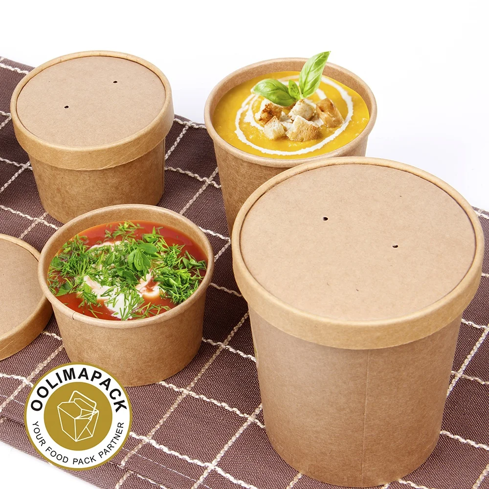 Disposable Kraft Paper Soup Cup with Paper Lid