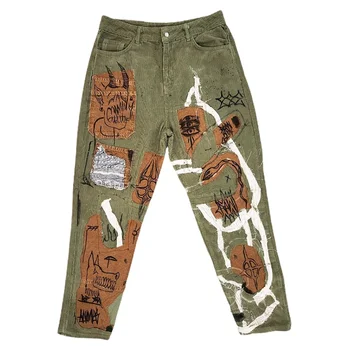 Diznew Streetwear Stacked Straight Splicing Skinny Men's Denim Jeans