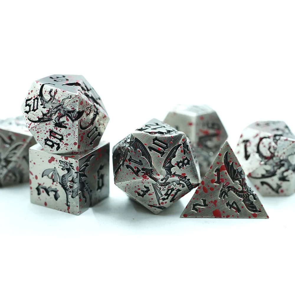 Yushun Handmade Polyhedral Metal Dice Set Unique Dragon Design with Blood Features Made of Zinc Alloy factory