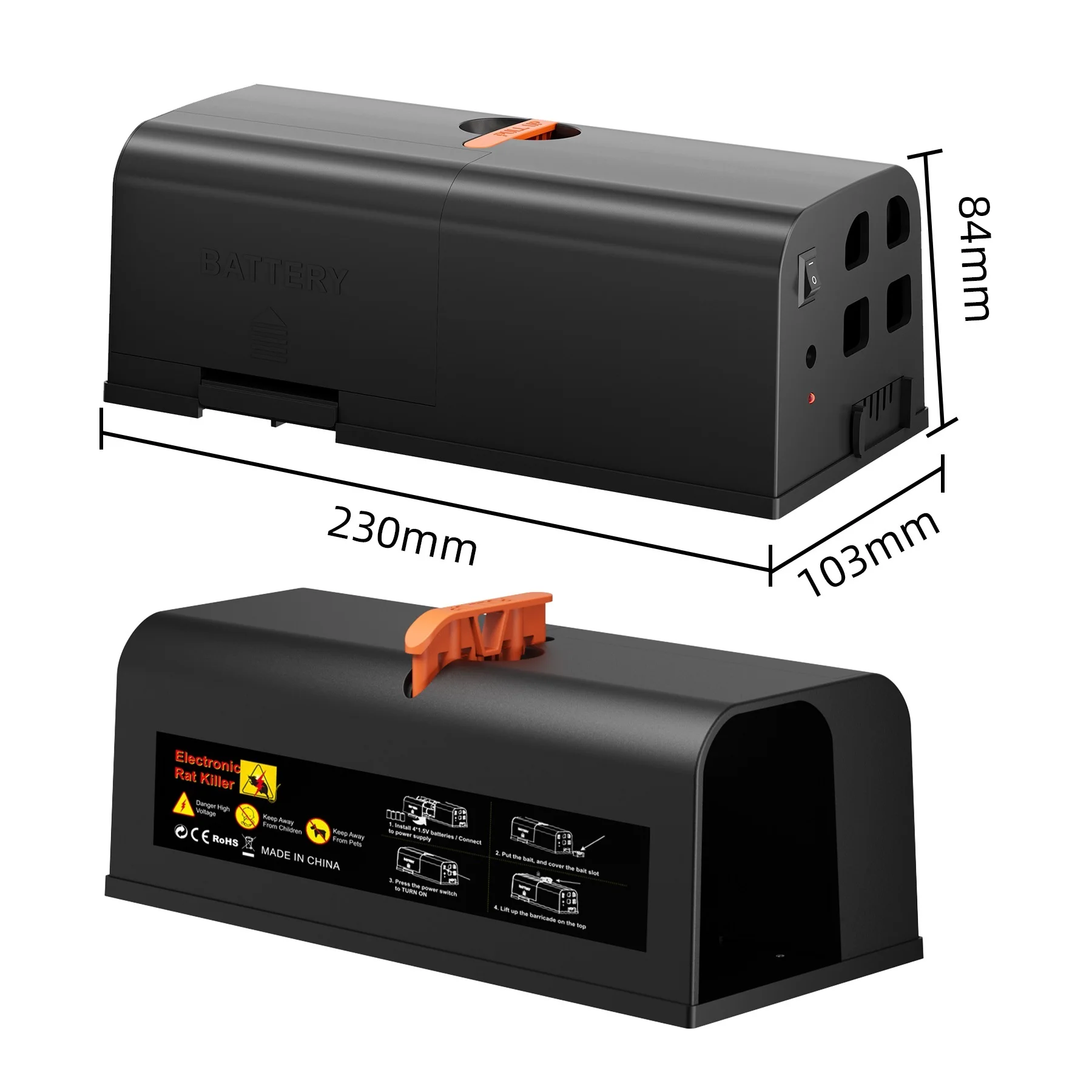 Piège à Rat électrique 2000V Avec 2 Boîtes à Appâts - Pour Souris, Intérieur, Réutilisable, Voyant Lumineux