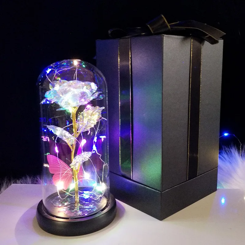 Popular 24k Galaxy Roses With Led Light In Glass Dome For Mothers Day ...