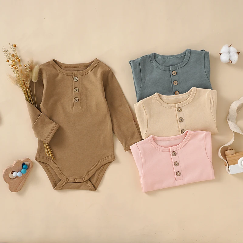 Custom Plain Baby Grow Solid Color Long Sleeve Organic Cotton Baby