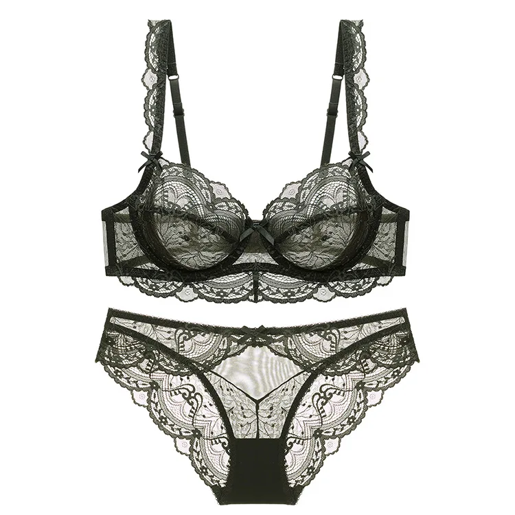 Women's Sexy Lace Embroidery Bra and Panty Set - Transparent Ultrathin  Underwear Lingerie Set Q0705