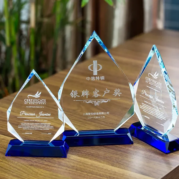 Wholesale K9 Blank Blue Crystal Trophy Awards - Custom 3D Laser Engraved