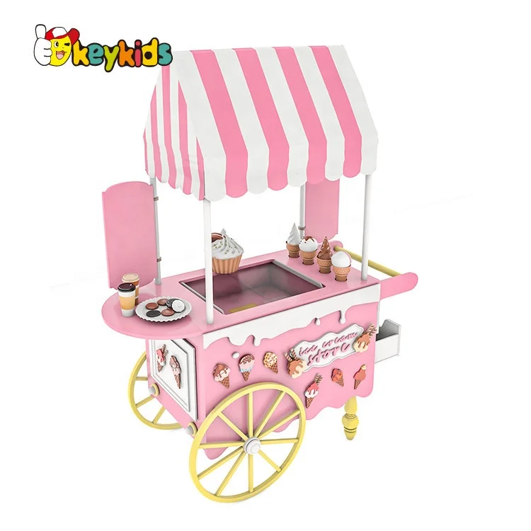 2022 New Design Pretend Play Mini Shop Wooden Ice Cream Cart Toy for Children W10A134