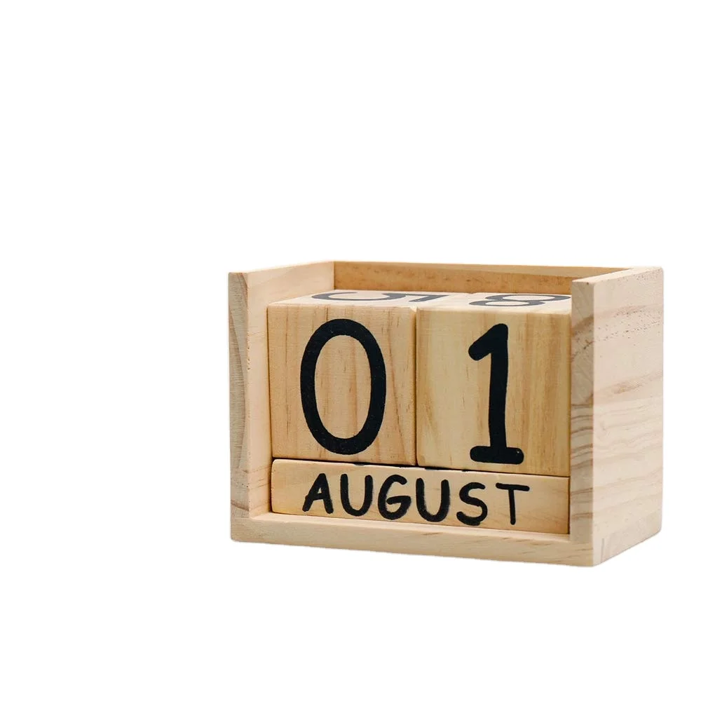 Wooden Perpetual Block Calendar Desktop Calendar Office Decor Accessories 