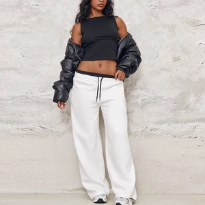 Factory New Design Solid Color Blank Straight Leg Sweatpants  Heavyweight Cotton Women Baggy Fit Double Waist Sweatpants