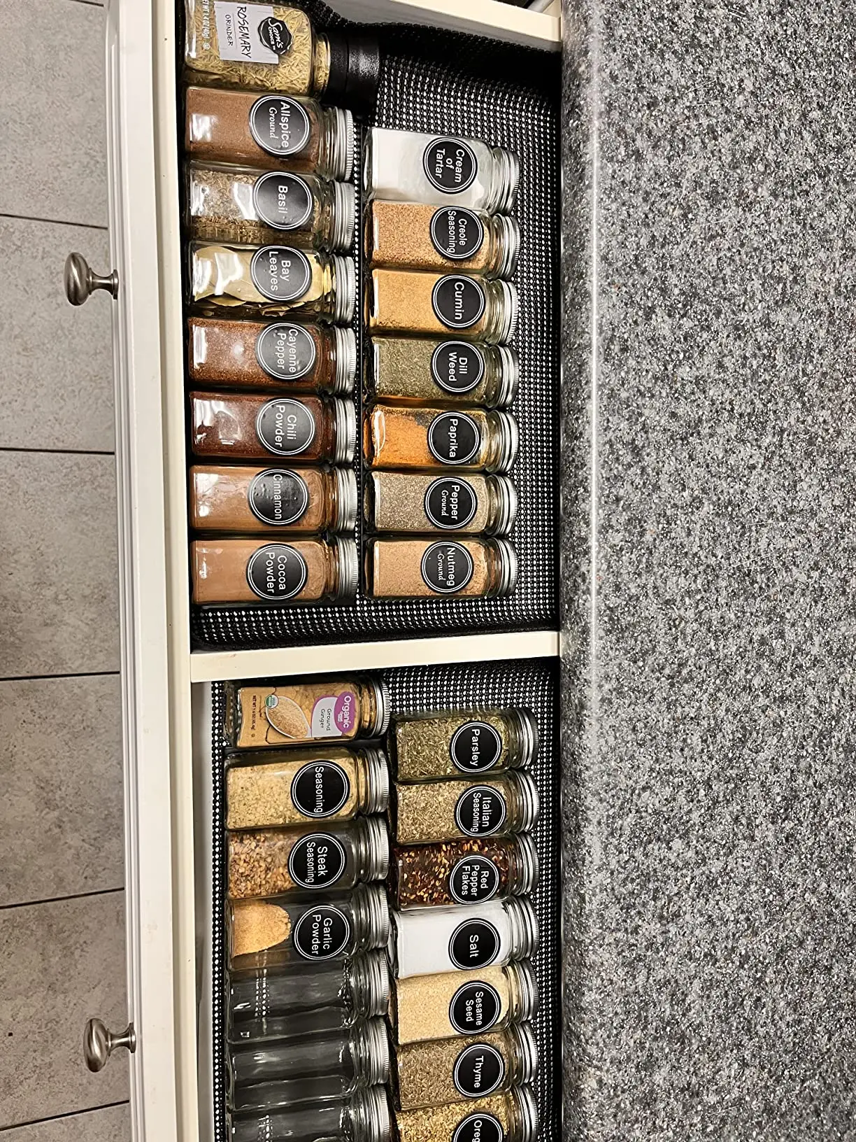 Spice Drawer Organizer with 28 Spice Jars, 386 Spice Labels and Chalk  Marker, 4