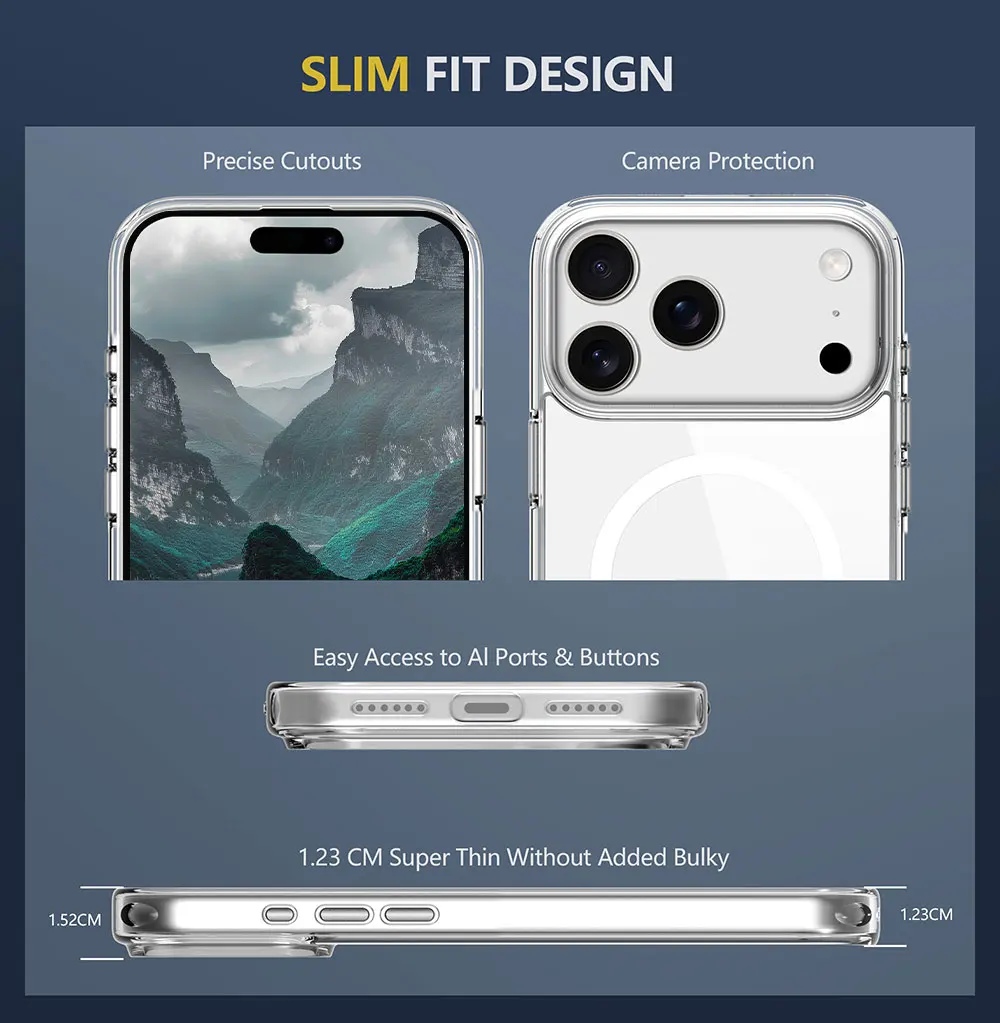 product laudtec magnetic for iphone 17 case clear non yellowing protective shockproof bumper transparent for iphone 2025-3