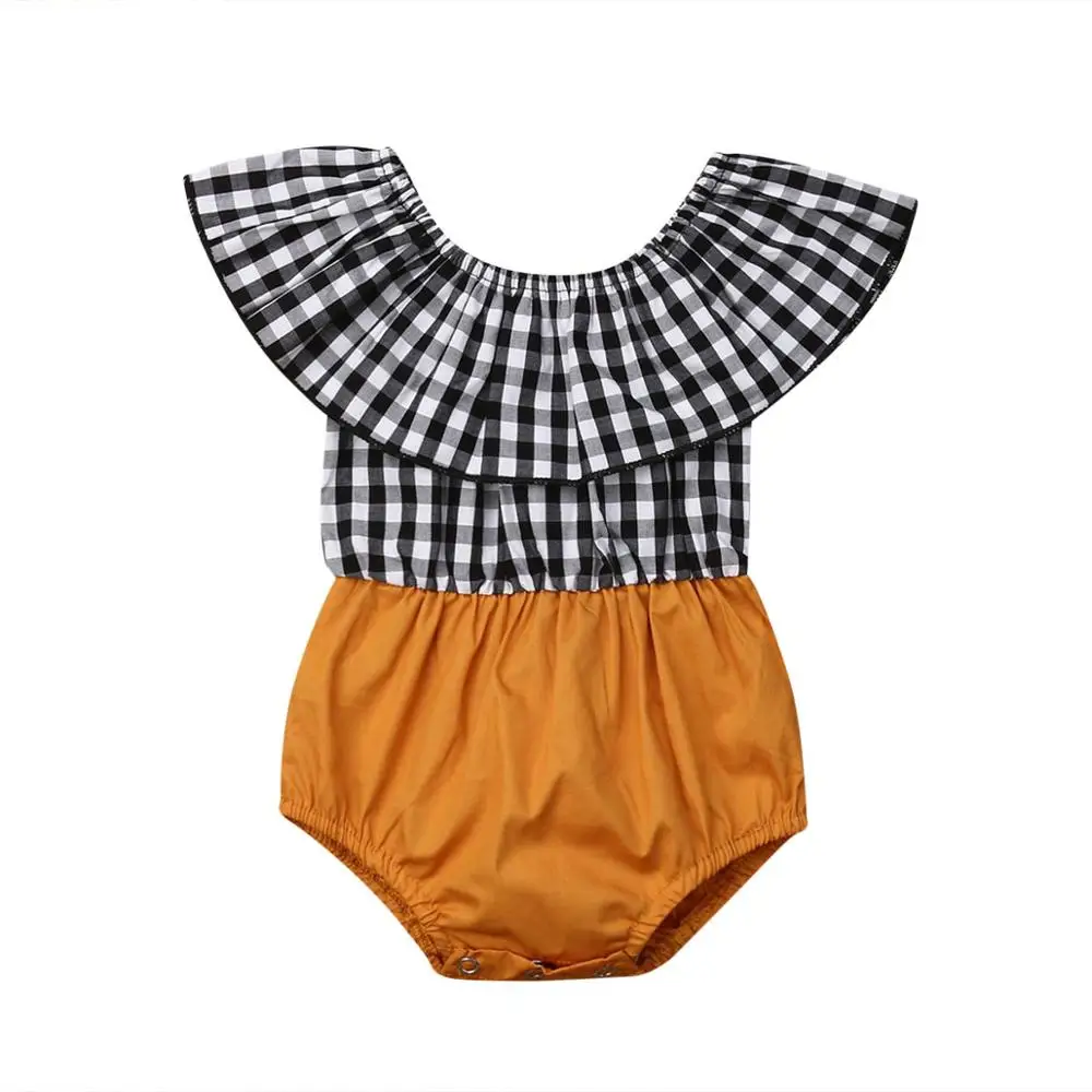 Комбинезон для новорожденных девочек с оборками без рукавов с открытыми плечами клетчатый комбинезон в сетку наряды