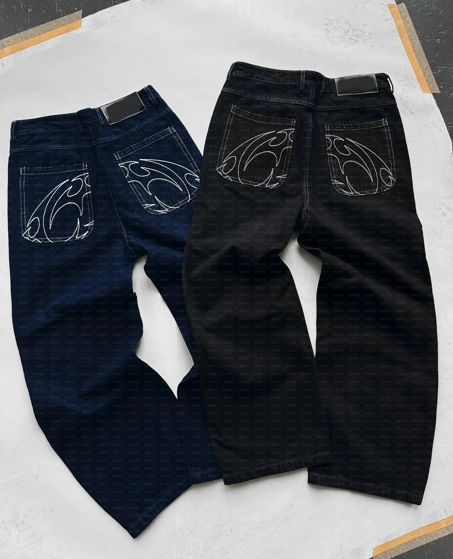 For Custom Japanese Style Boot Cut High Waist Washed Selvedge Straight Button Wide Leg Flared Baggy Jeans Denim Pant Men gallery 7