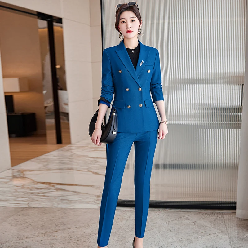 Wholesales Blue High-quality Two-piece Suit Set Business Double ...