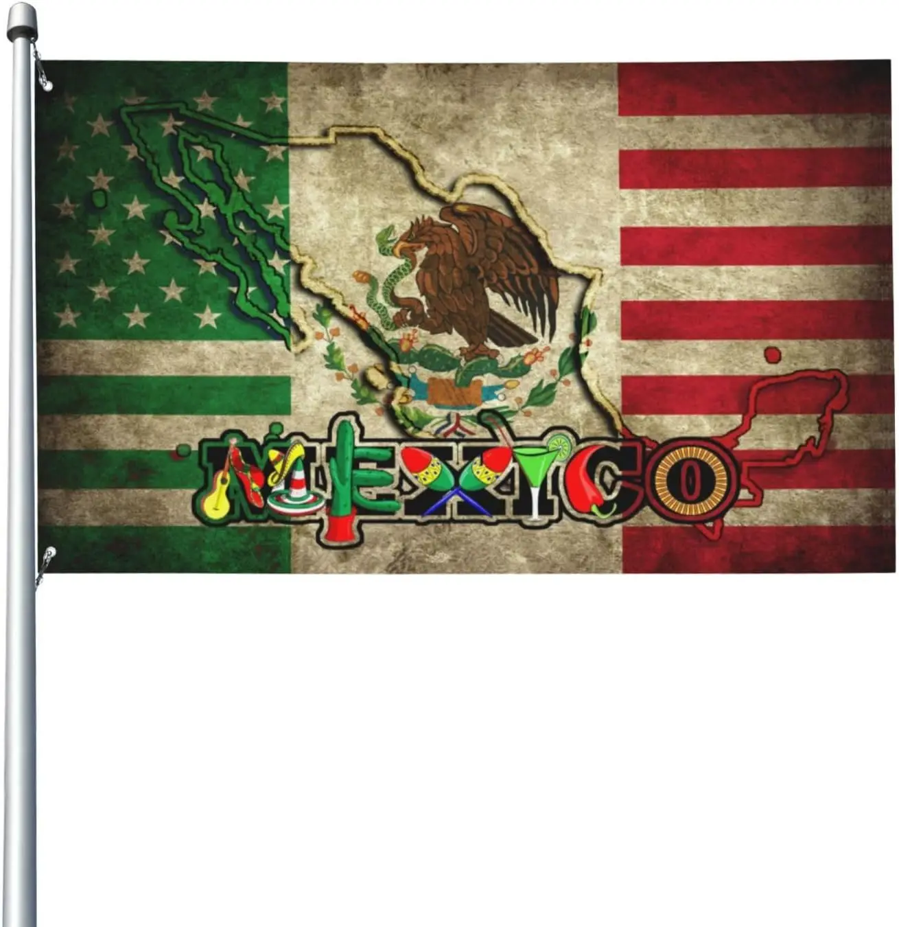 USA Mexico Friendship Flag – 3x5 Banner – American Mexican Combination 100D Polyester