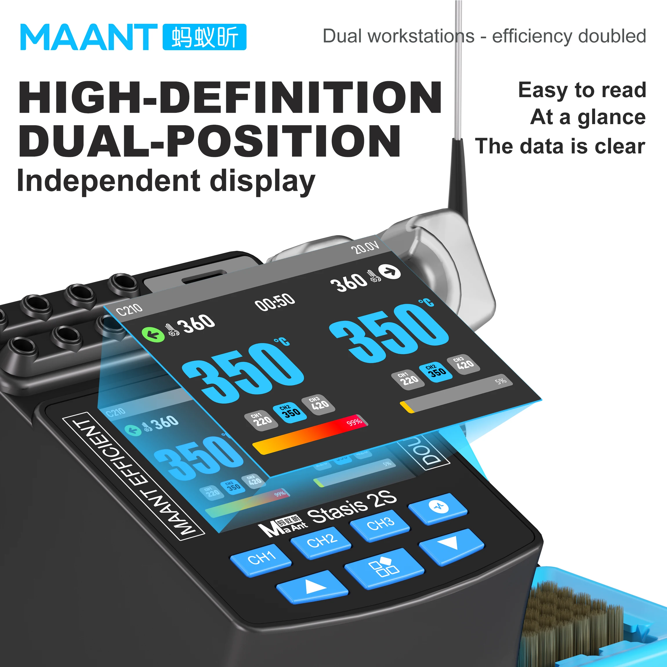 MaAnt 2S 210/115 Handle Compatible Dual Soldering Station Digital Display Precision Temp Control Welding Station for Repair