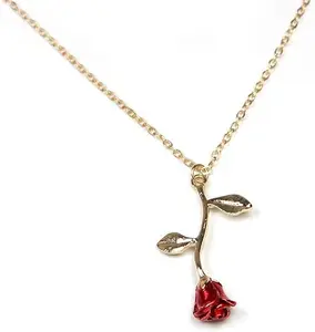 Women's Gold Plated Rose Zircon Necklace with Pendant Cute Aesthetic Classic Preppy Jewelry Trendy Teen Girls Wedding Party