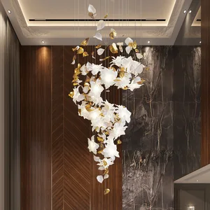 Flowers Design Villa bar Hotel High Ceiling Customized Pendant Lamp Hotel Ceramic Glass Flower Chandelier