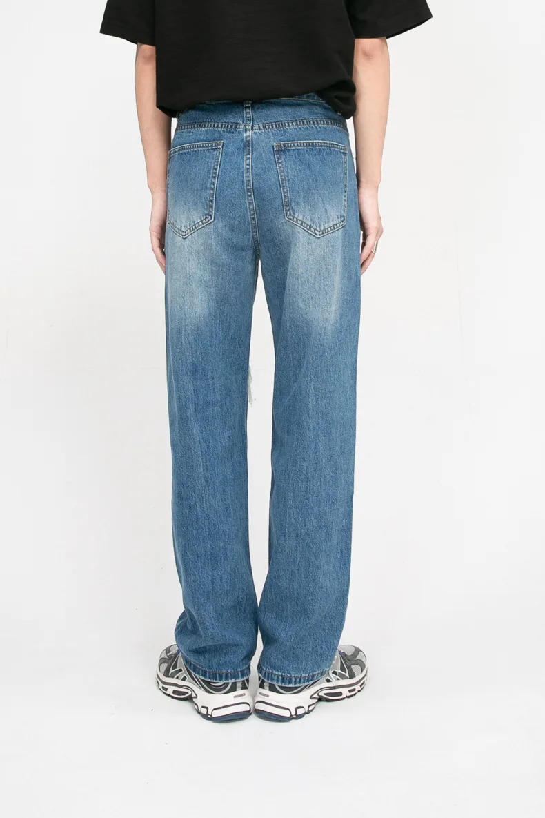 2024 Pantaloni rupți cu găuri la genunchi, design personalizat pentru bărbați, blugi distress de calitate albaștri_voghion.com