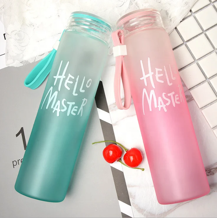 Wholesale High Grade Colorful Letter Frosted Water Bottle Gradually Change Color High Borosilicate Glass Water Bottle
