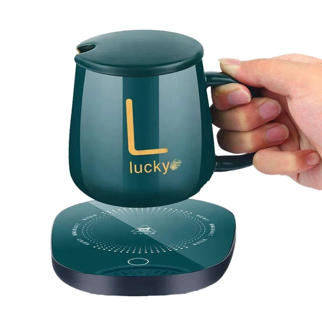 Custom Logo USB Office Home Gift Smart Ceramic Warmer Cup Heater Heating Pad Temperature Control Water Coffee Mug Set