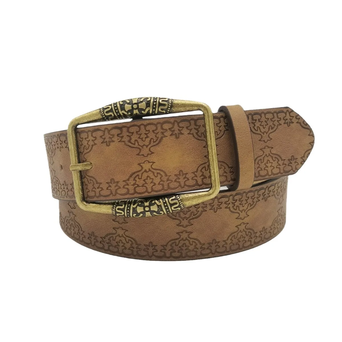 Women Men Western Cowboy Belts Floral Engraved Buckle Adjustable
