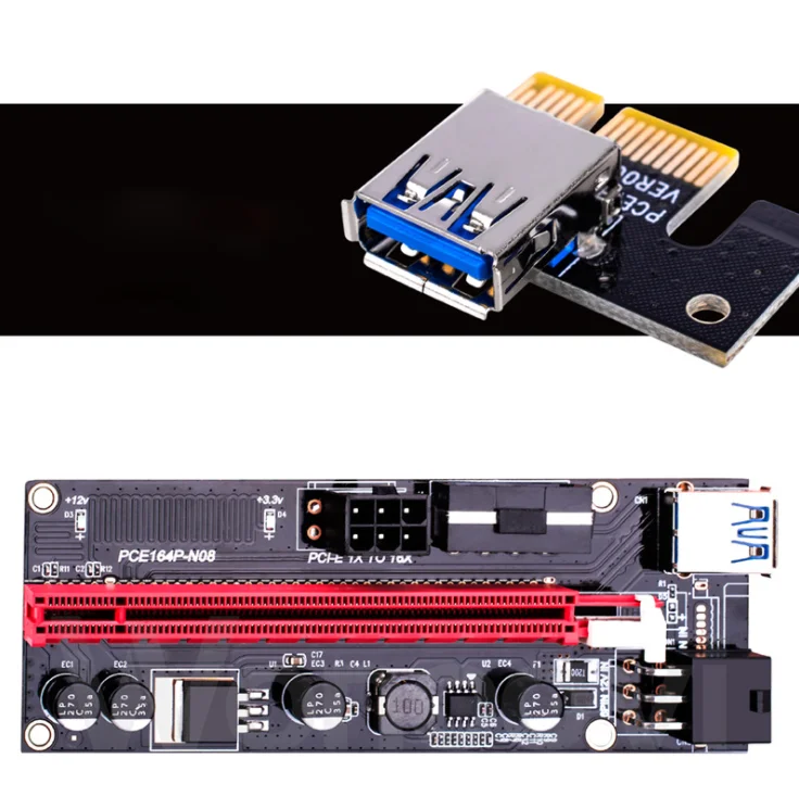 USB 3.0 Cable 4 Solid Capacitors PCIE Riser 1X to 16X Graphics Extension for GPU Mining Powered Riser Adapter Card