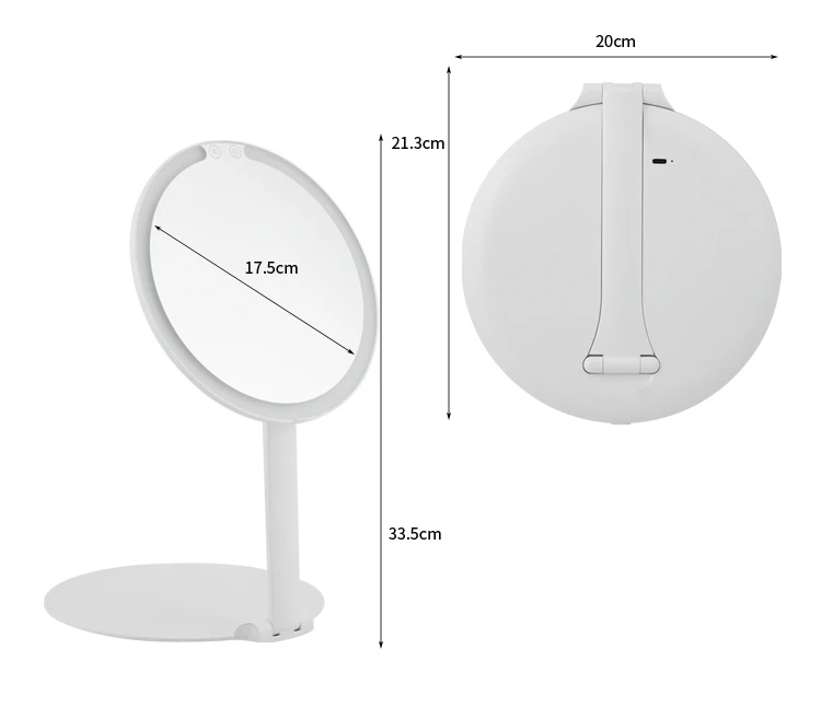 New Design White Portable Makeup Mirror Led Travel Trifold Vanity