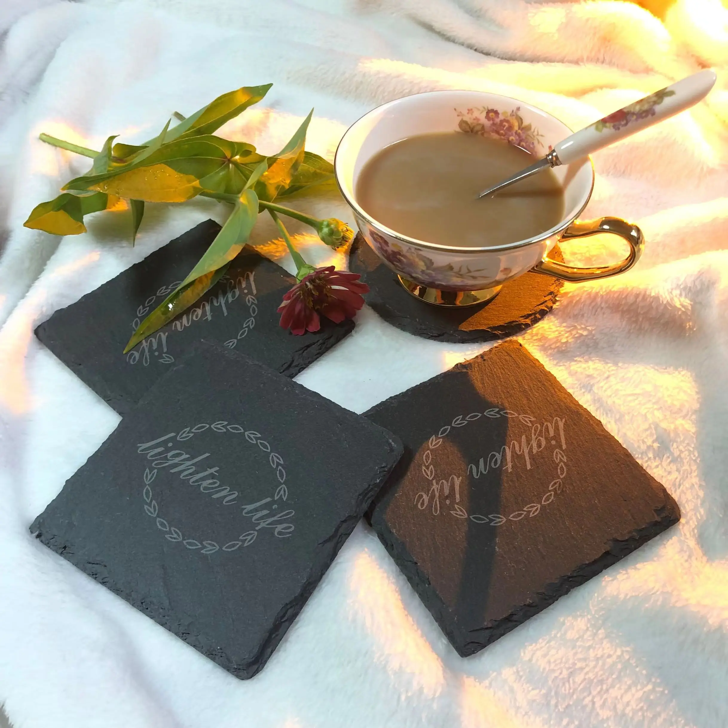 Direct Sales Slate Coasters Square Bulk Round Square Slate Coasters