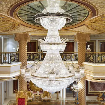 Luxury Crystal Metal pendant Chandelier Modern Large Hotel Lobby Gold Custom K9 Crystal Living Room American Chandelier Light