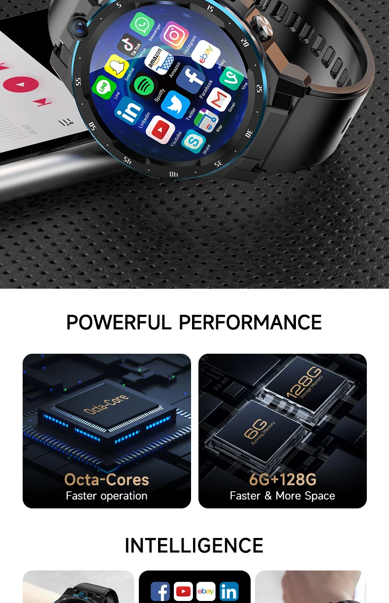 A5 Touch Screen Smart Watch 6+128g Pluggable 4g Sim Card Dual Camera