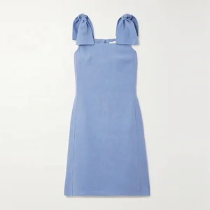 Clothing Manufacturer Custom Blue square Neck Sleeveless Elegant Casual Linen Canvas Women Summer Dress 2023