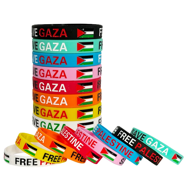 Wholesale Promotional Stock Rubber Silicone Gaza Wristband Palestine Bracelet