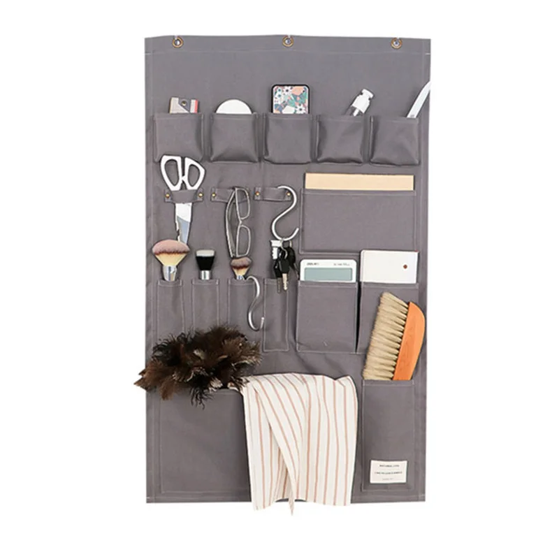 Customized Grid Pattern Cotton Pockets Door Back Storage Organizer Fabric Wall Hanging Storage Bags