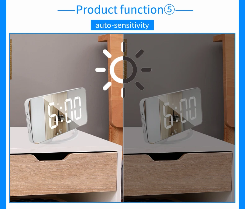 Digital Desk Alarm Clock Mirror Table Clock LED Digital Vibrator Alarm Clock for Hearing Impaired