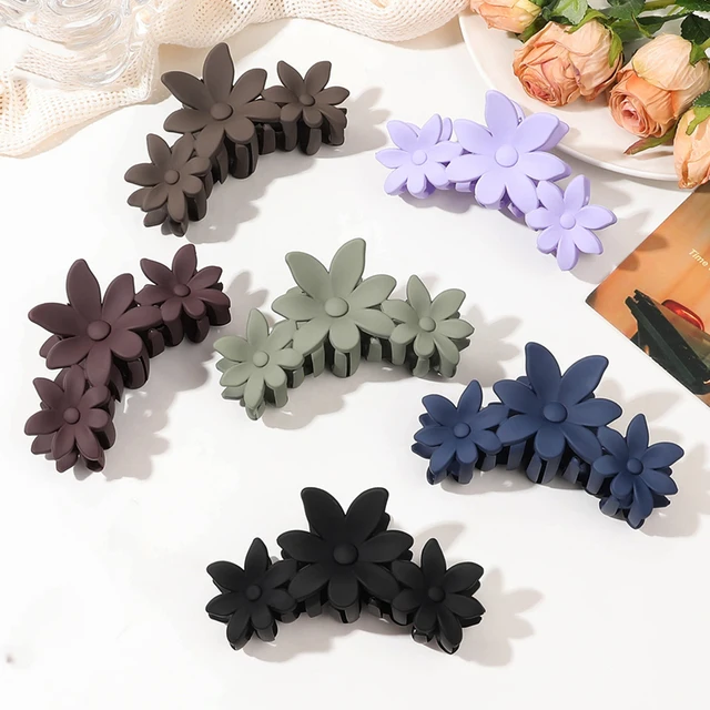 Large Matte Flower Shark Clip Hair Claw Acrylic Frosted Solid Color Floral Hair Claws Custom Non-slip Clamps Grab Wholesale
