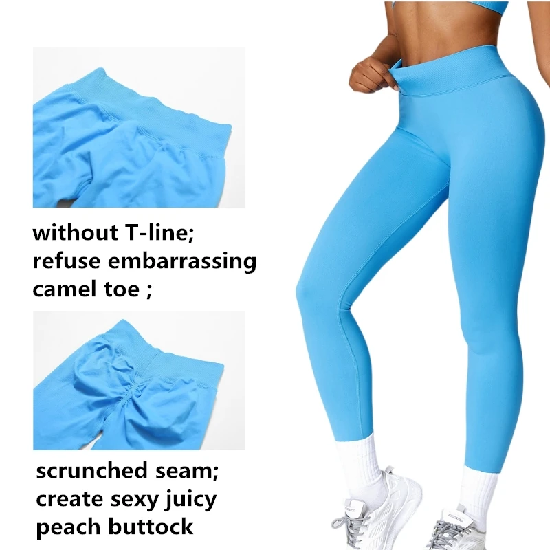 Yishenhon Seamless Back V Waist Yoga Leggings Scrunched Seam Hip ...