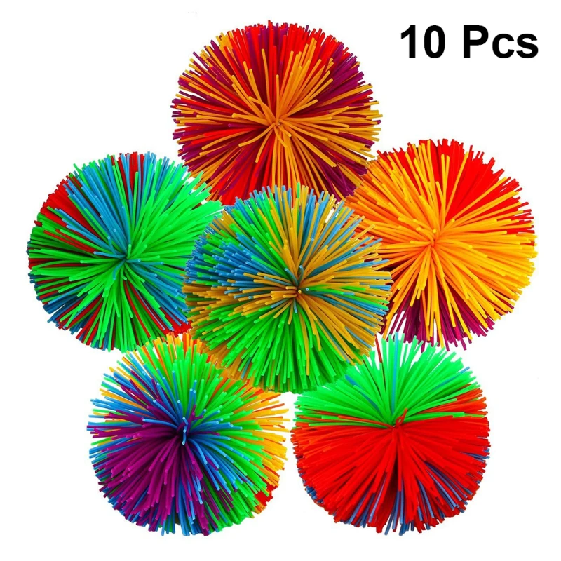 Silicone Monkey Stringy Rainbow Pom Bouncing Fluffy Jugging Play Toy Balls