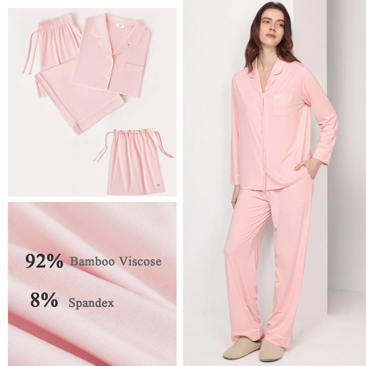 Eco-Friendly PJ Sets for Women Bamboo Viscose Spandex Blend Women Sleepwear Breathable Ultra-Soft Women Pajamas