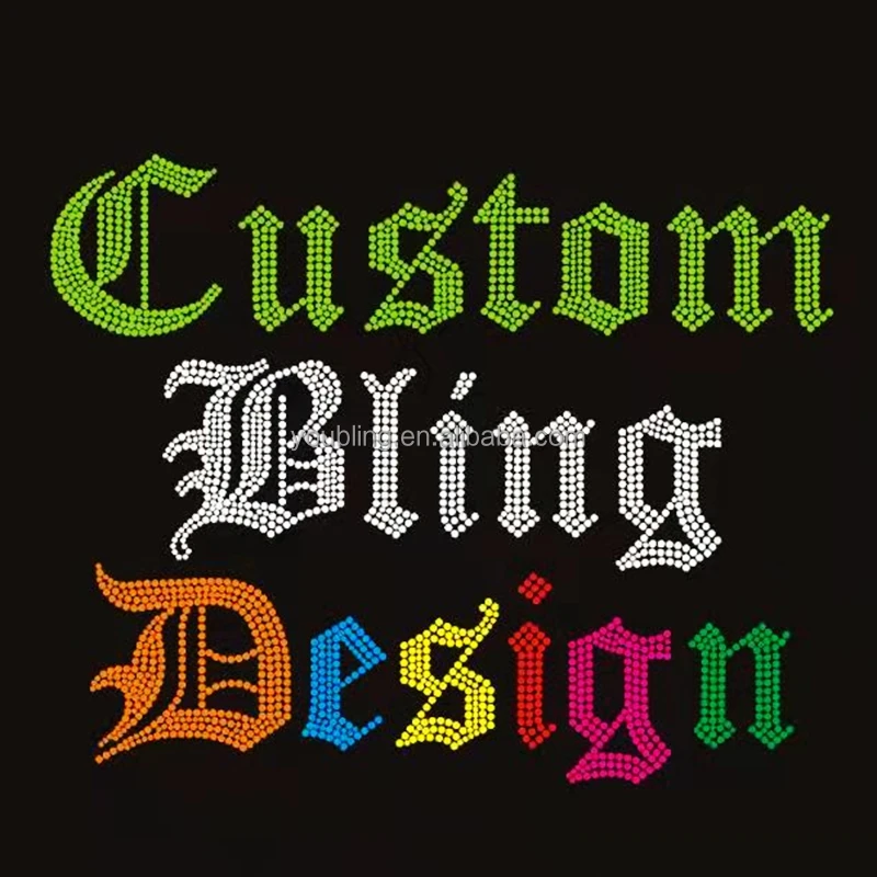Colorful Custom  Brand Designer LOGO  Design Hotfix Crystal Kamala Rhinestone Heat Transfer Motif Design for Shirts