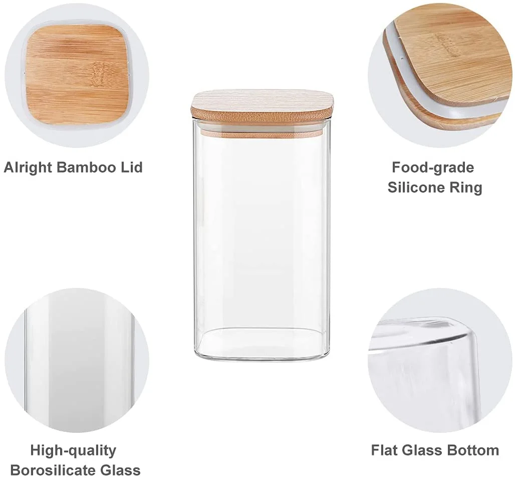 Square Food Borosilicate Glass Storage Containers Clear with Bamboo Lid  factory and manufacturers