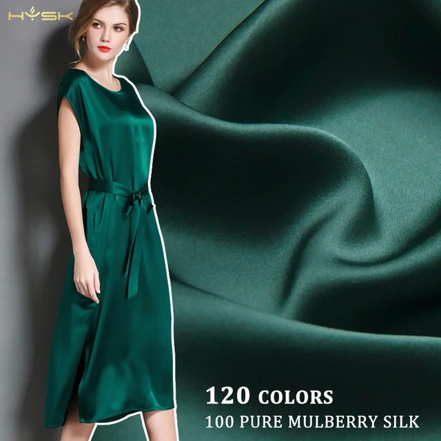 Non-toxic lime dark green emerald 100% silk crepe de chine real Plain roll Dyed  charmeuse moroccan 100pure satin Silk Fabric