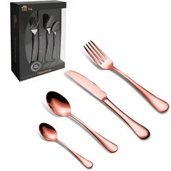 Amazon Top Seller Rose Gold Customized Logo Stainless Steel Cutlery Set Flatware Set 16 pcs cutlery set